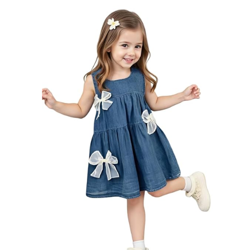 Shenine Girls Sleeveless Denim Frock | Stylish & Comfortable Kids Casual Party Wear Dress