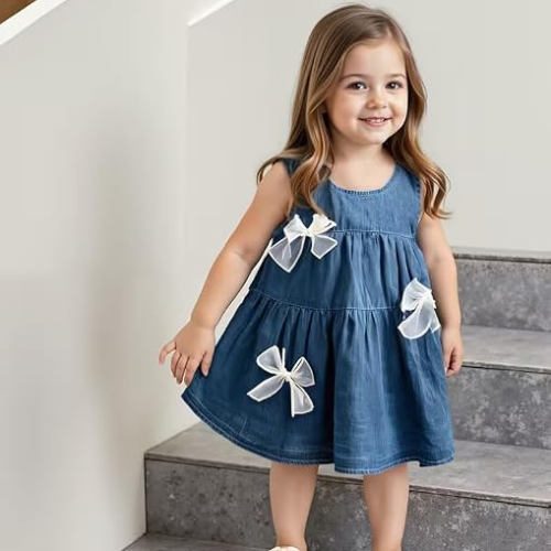 Shenine Girls Sleeveless Denim Frock | Stylish & Comfortable Kids Casual Party Wear Dress - Image 5
