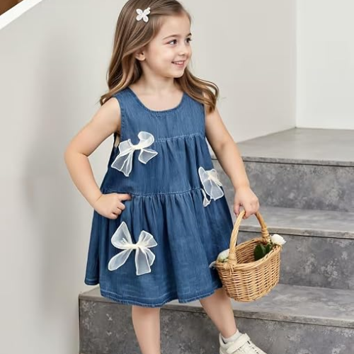 Shenine Girls Sleeveless Denim Frock | Stylish & Comfortable Kids Casual Party Wear Dress - Image 3