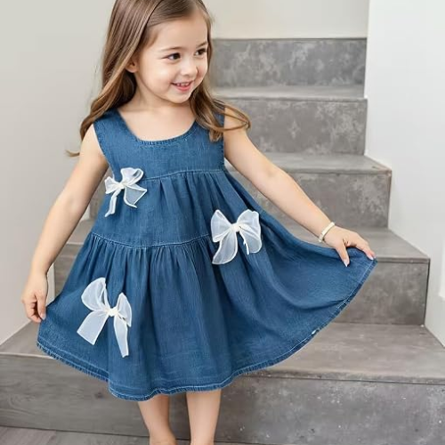 Shenine Girls Sleeveless Denim Frock | Stylish & Comfortable Kids Casual Party Wear Dress - Image 2