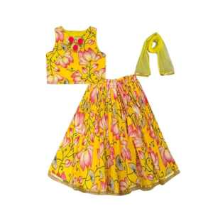 Shenine Girls Yellow Floral Lehenga Set | Traditional Ethnic Wear for Kids