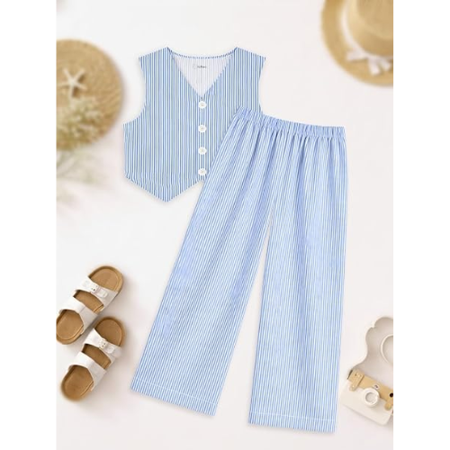 Shenine Girls Blue Striped Sleeveless Jumpsuit | Stylish Kids Western & Casual Wear - Image 4